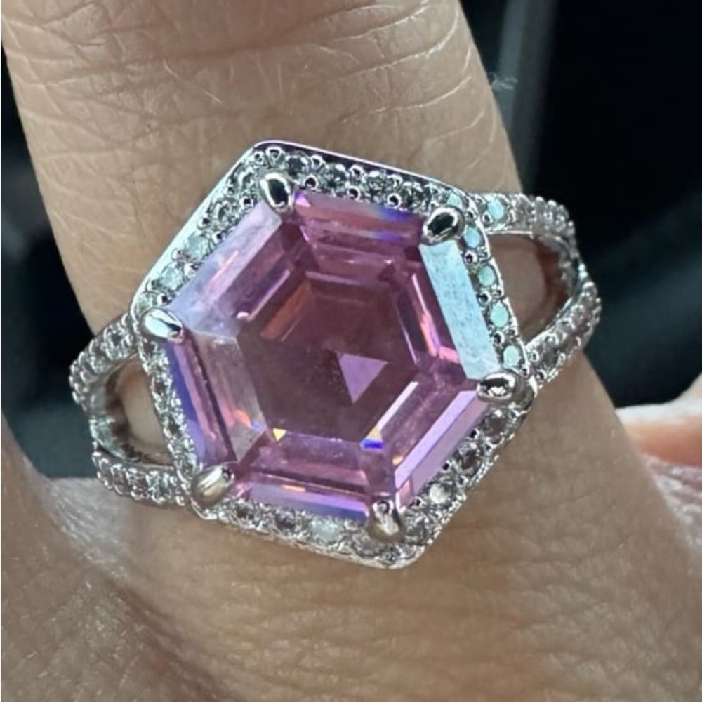 Bomb Party Pink Gemstone rhodium Ring size 7 - Picture 2 of 2